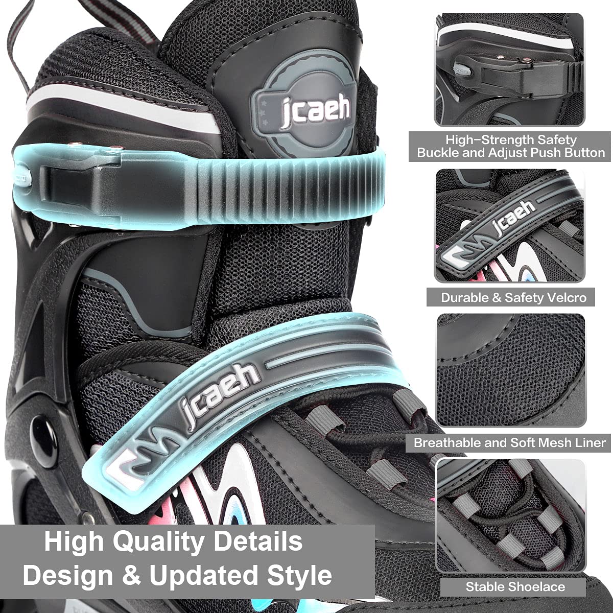 Adjustable Inline Skates for Kids and Adults, jcaeh 4 Sizes Outdoor Blades Roller Skates with Full Illuminating Light Up Wheels for Girls and Boys, Men and Women