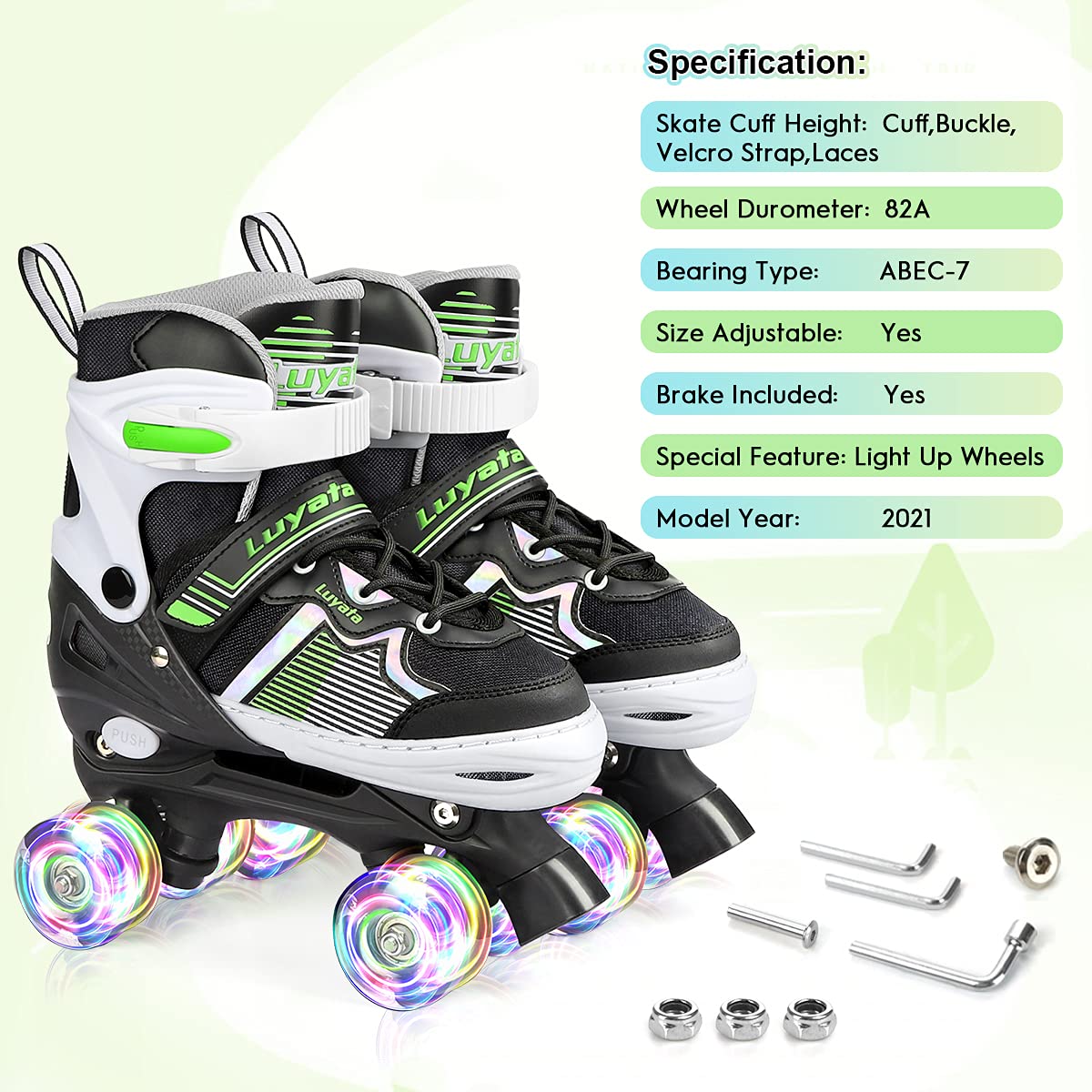 Roller Skates for Girls Boys Adjustable, 4 Size Ages 3-12 , Kids Roller Skates with Light Up 8 Shining Wheels, 3 Color Shining Roller Skates for Toddlers Boys Girls Beginners(Size 10C - 13C US)