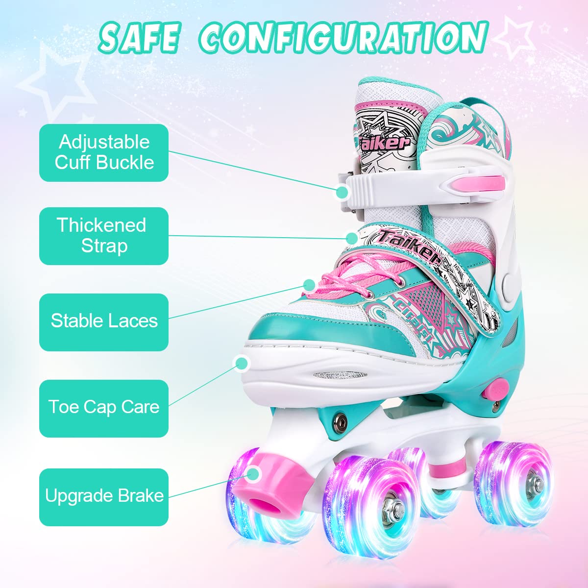 Roller Skates for Girls Boys Kids Toddler, 4 Sizes Adjustable Kids Roller Skates Outdoor Indoor with Light up Wheels