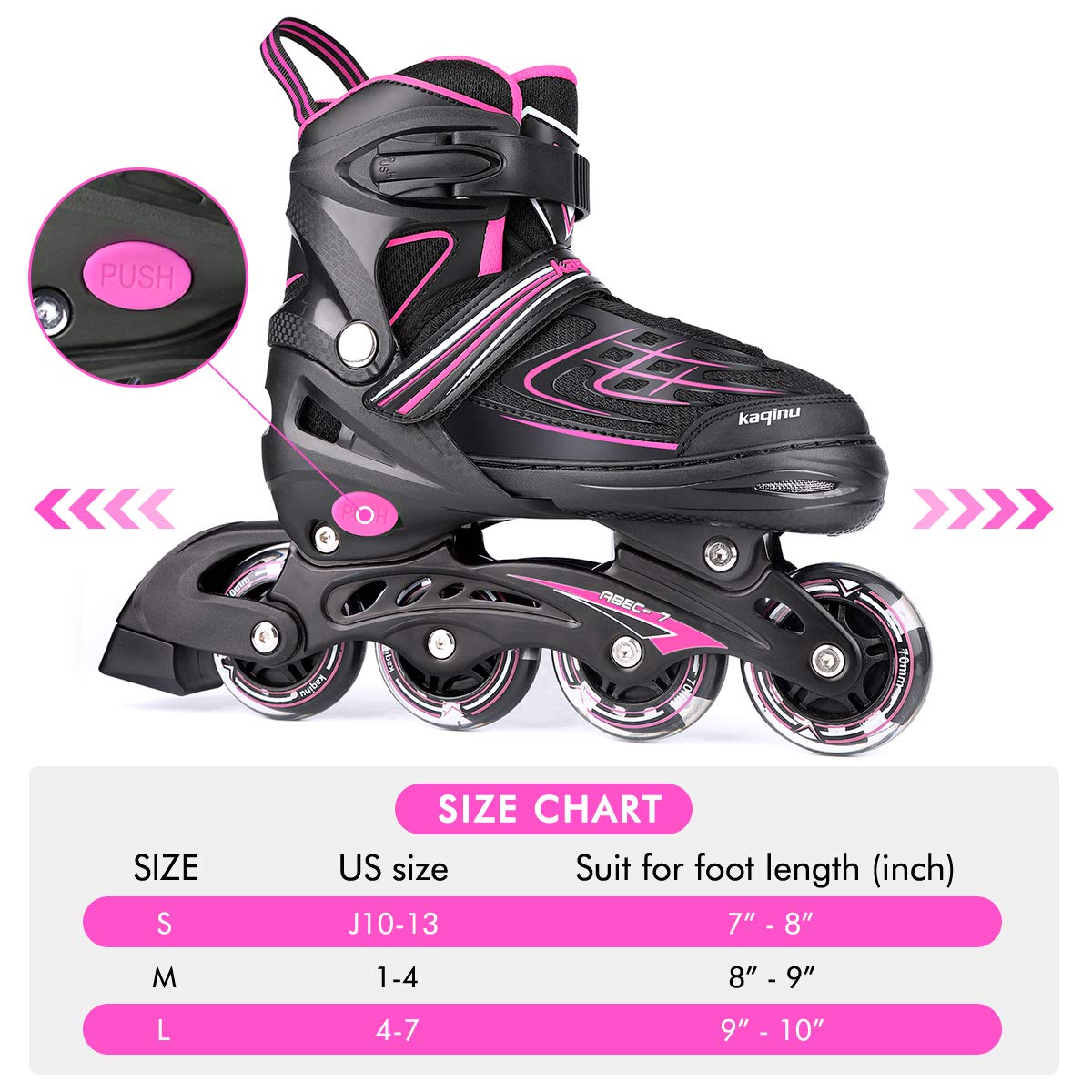 KAQINU Adjustable Inline Skates, Outdoor Inline Skates with Full Illuminating Wheels for Kids and Adults, Women, Girls and Boys