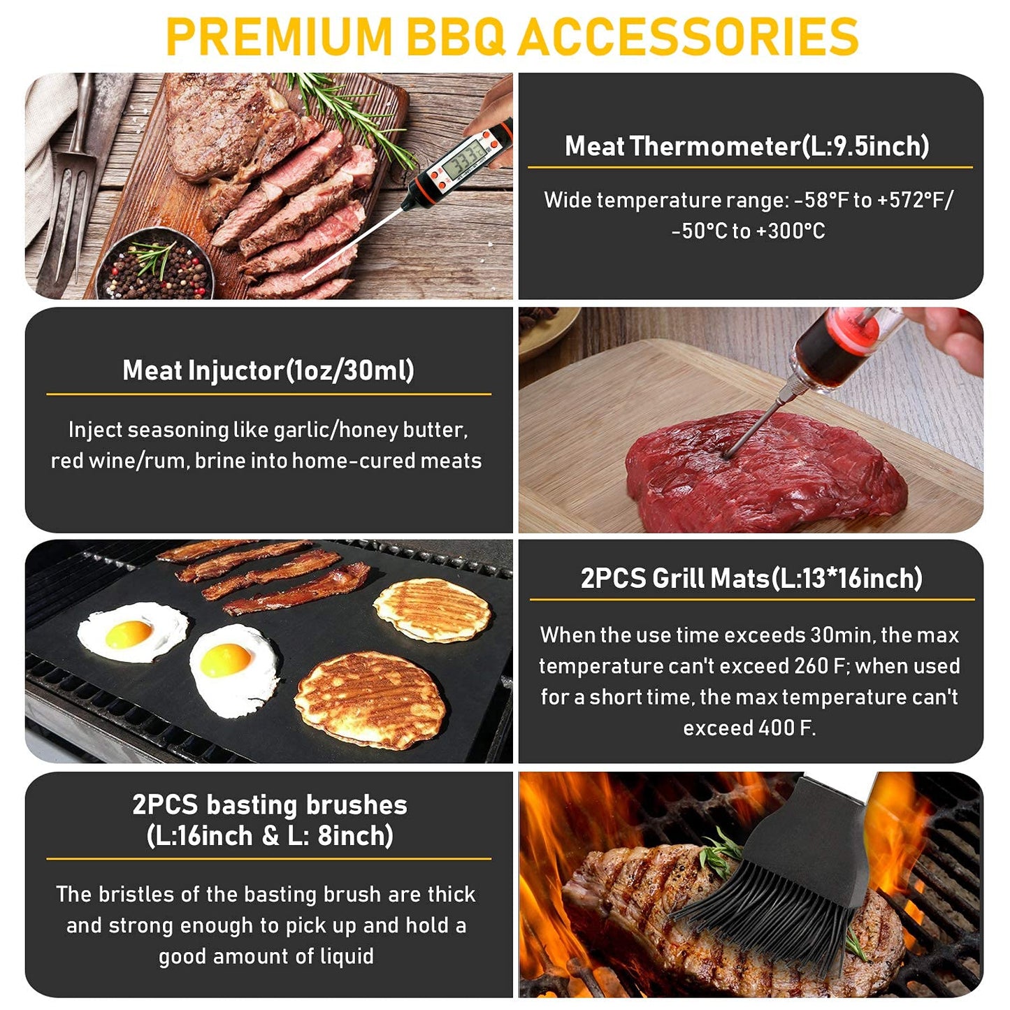 34 Pcs Grill Accessories Grilling Gifts for Men, 16 Inches Heavy Duty BBQ Accessories, Stainless Steel Grill Tools, Grill Mats for Backyard, BBQ Gifts Set