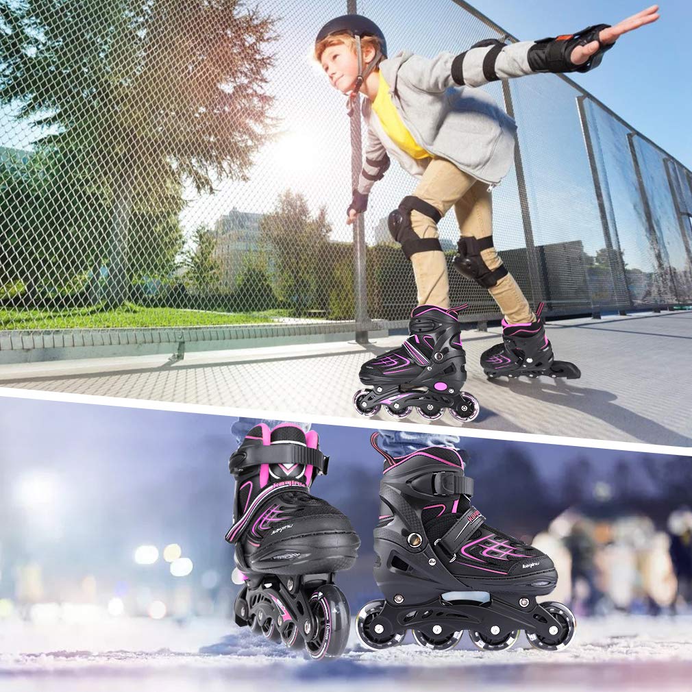 KAQINU Adjustable Inline Skates, Outdoor Inline Skates with Full Illuminating Wheels for Kids and Adults, Women, Girls and Boys