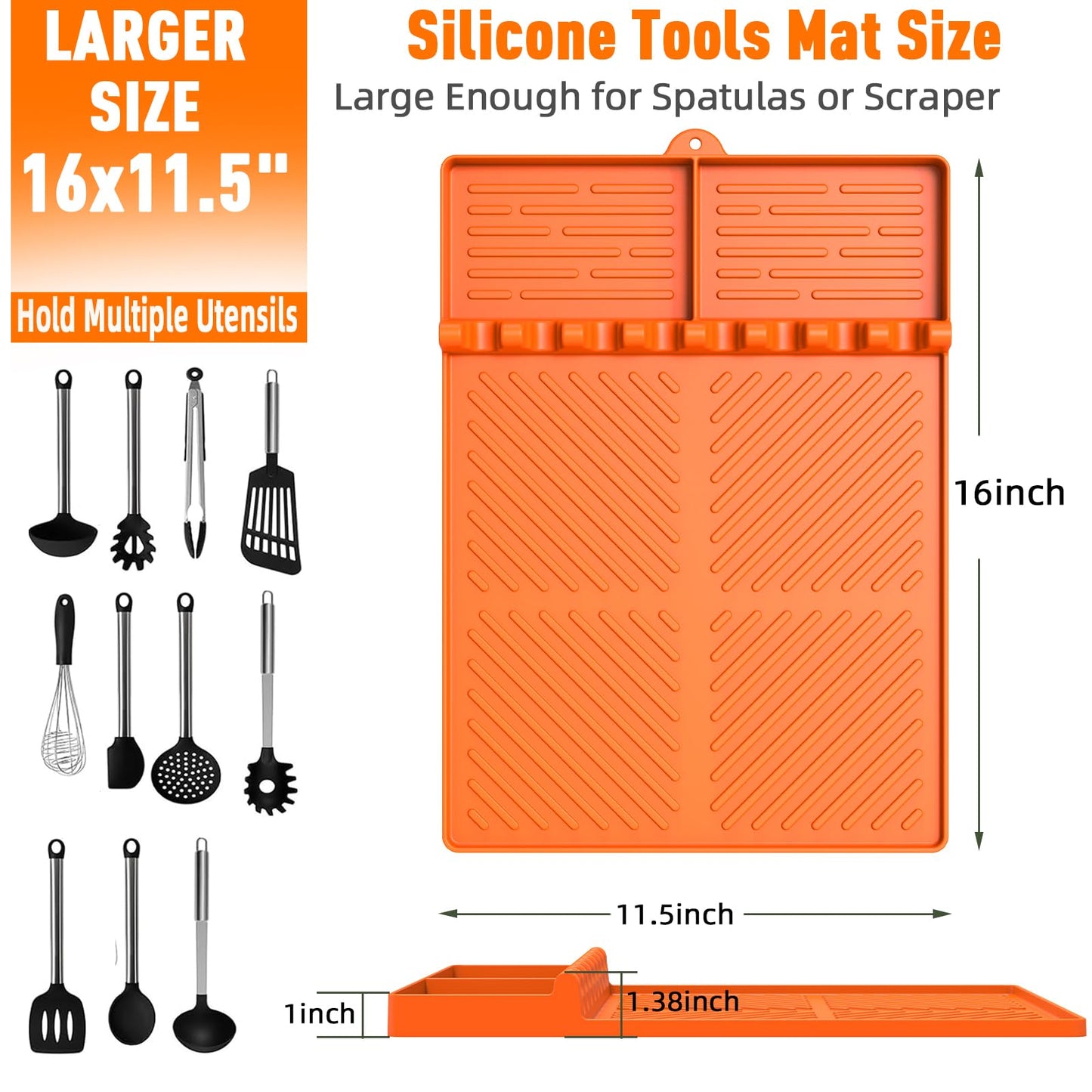 Silicone Grill Mat Compatible with Blackstone, Silicone Griddle Tools Spatula Mat with Drip Pad, (Orange)